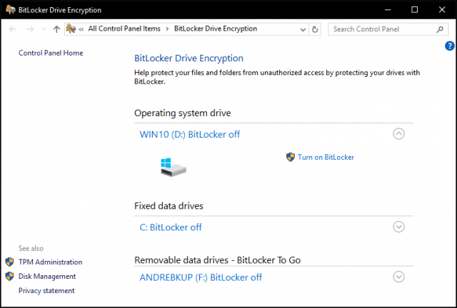 Bitlocker Windows 10 Home Edition